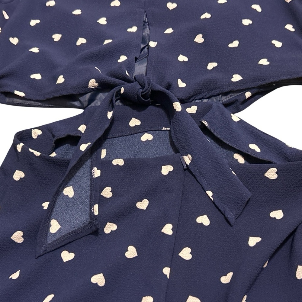 ASOS Navy Heart Pattern Open Back Mini Tea Dress - Size 6 - Picture 9 of 16